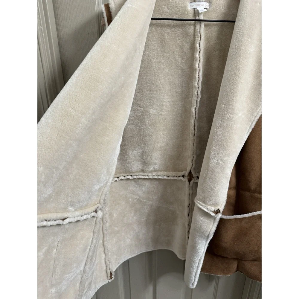 Westport 1962 Vest Women 1X Brown Faux Suede Shearling Fur Lined‎ Open Front